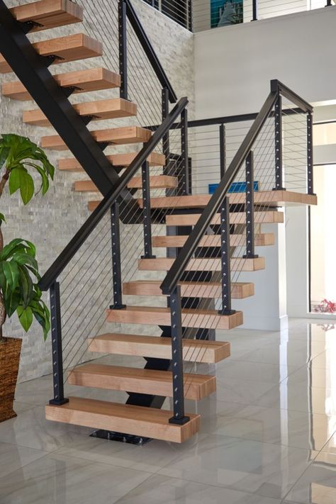 Let Viewrail take your home to the next level. Cable Railing Stairs, Cable Railing Interior, Modern Staircase Railing, Cable Stair Railing, Stair Kits, Staircase Railing Design, Open Concept Home, Floating Stairs, Floating Staircase