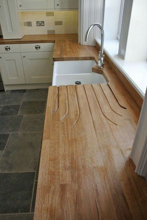 Kitchen Floor Makeover, Countertops Cheap, Farmhouse Cottage Plans, Wooden Worktops, Trendy Farmhouse, Floor Makeover, Cottage Plans, Farmhouse Sinks, Cream Kitchen