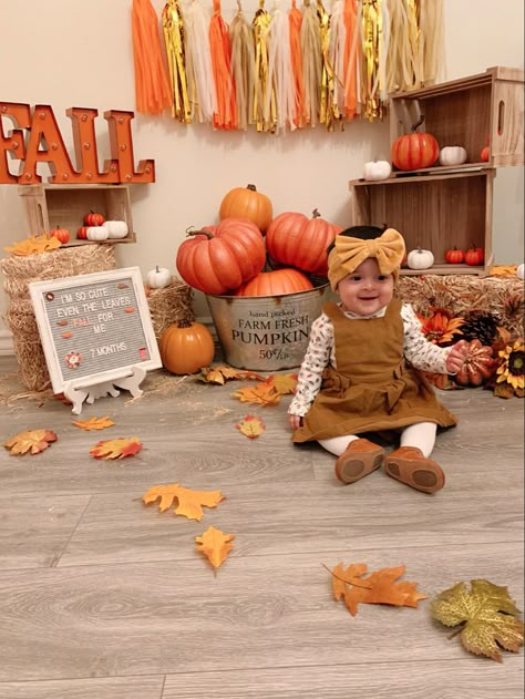 Halloween 10 Month Pictures, November 6 Month Baby Pictures, Fall Photoshoot Babygirl, Diy Pumpkin Patch Photo Shoot, Fall 1 Year Photoshoot, Fall Themed Baby Photoshoot, Baby November Photoshoot, Diy Baby Fall Photoshoot, October Baby Pictures Ideas