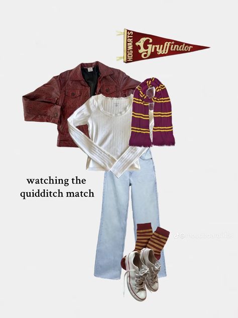 Hogwarts Dress Inspired Outfits, Harry Potter Scarf Outfit, Cute Gryffindor Outfits, Hermione Granger Prisoner Of Azkaban Outfit, Hp Outfits Harry Potter, Modern Hufflepuff Outfits, Grifindor Aestethic Outfits, Gryffindor Outfits Aesthetic, Outfits Hogwarts Dr