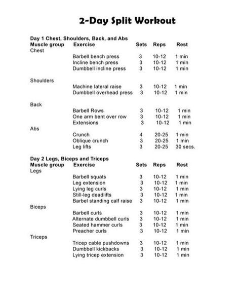 This 2-day split workout routine involves training on non-consecutive days, with rest days in between. It allows for focused attention on specific muscle groups, enabling you to train with greater intensity and volume. It is perfect for building muscle and strength. If you don't have time to live in the gym this is the routine for you. Follow @thefitnessphantom for more workout plans. The Fitness Phantom is a database of hundreds of workout routines and exercises. #freeworkoutplan #work... 2 Day Workout Plan, Split Workout Routine For Women, 2 Day Split Workout, 4 Day Split Workout, Split Workout Routine, Split Workout, Ab Crunch, Free Workout Plans, Gym Plan