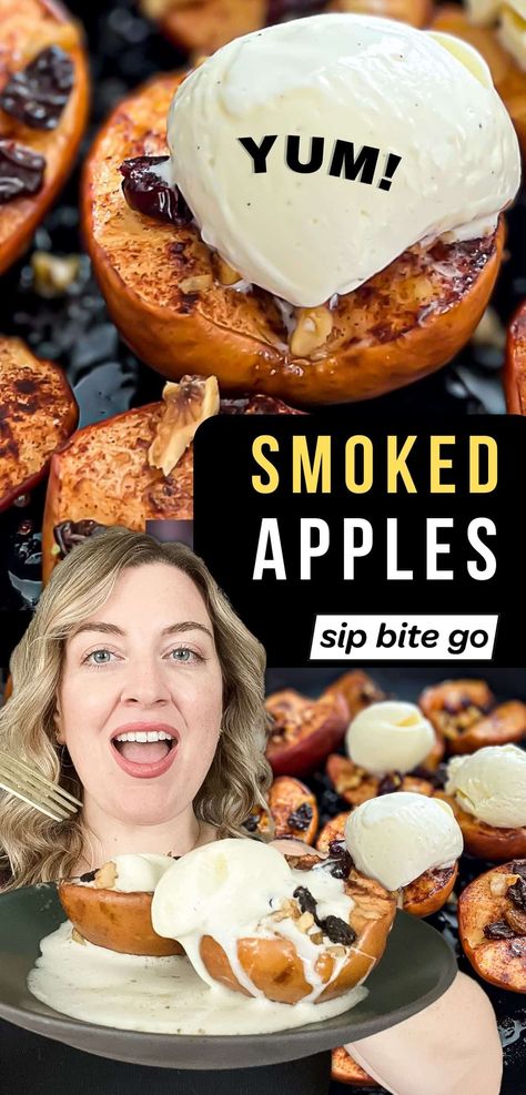 Any apples work for this tasty smoked apples Sip Bite Go recipe. Learn how to make this smoked dessert for your next BBQ party! | sipbitego.com Smoked Apples, Smoked Dessert, Smoked Desserts, Grilled Turkey Recipes, Grilled Dinners, Yellow Cornbread, Apple Crisp Dessert, Easy Smoker Recipes, Grill Dessert