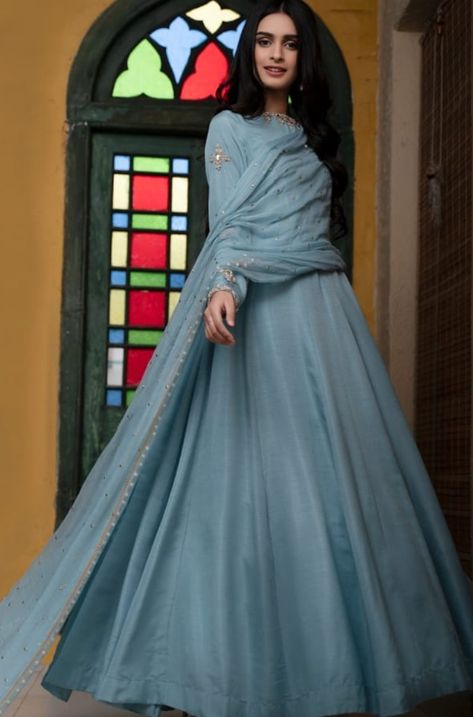 Gown Pants, Powder Blue Dress, Desi Fits, Stitching Ideas, Ideal Wardrobe, Desi Clothes, Pakistani Dress, Embellished Gown, Dresses Indian