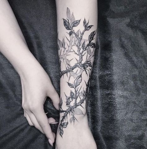 Vine Hand Tattoo, Rose Thorn Tattoo, Rose Vine Tattoos, Forearm Cover Up Tattoos, Backpiece Tattoo, Wrap Around Tattoo, Rose Tattoos For Men, Rose Vine, Vine Tattoos