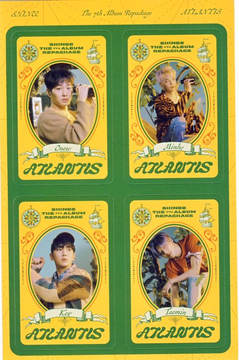 kpop scans: SHINee - Atlantis seventh album repackage adventure version voyage cards + stickers Card Design Kpop, Id Card Design Kpop, Kpop Id Card, Shinee Atlantis, Deans List, Merchandise Kpop, Kpop Scans, Kpop Cards, Kpop Design