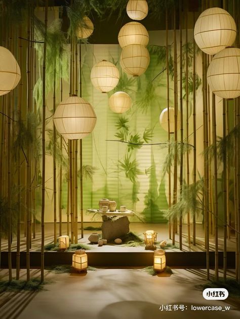 Vietnam Restaurant, Chinese Lamp, Wedding Design Decoration, Zen Decor, Bamboo Forest, Coffee Design, Display Design, Fairy House, Japanese Garden