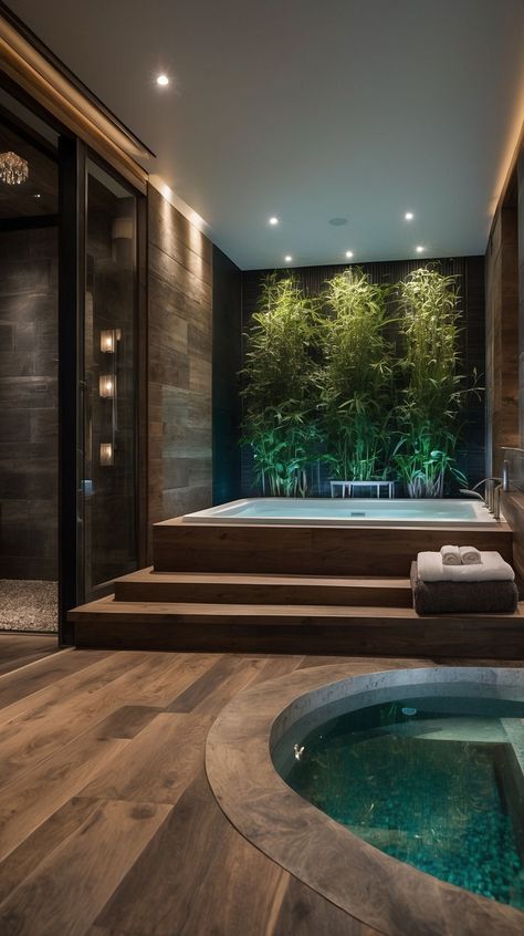 Home Spa Retreat Designs for Ultimate Comfort and Peace Jaccuzi Room Ideas, Home Hot Tub Ideas, 2 Headed Shower Ideas, Luxury Home Wellness Room, Spa Feature Wall Ideas, Modern Spa Like Bathroom, Home Gym And Spa Ideas, 2 Person Jacuzzi Tub, Spa Bathroom Layout