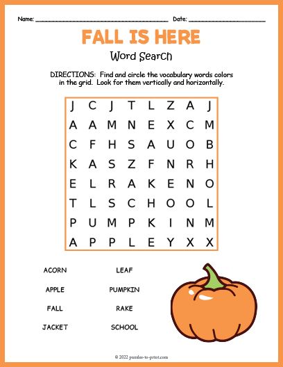 Second Grade Free Printable Worksheets, Easy Word Search For Kindergarten, Free Homeschool Printables 2nd Grade, Fall Worksheets For 2nd Grade, Second Grade Fall Activities, Fall Word Search Free Printable, Kids Word Search Free Printable, Fall Word Search For Kids, Word Search For Kindergarten