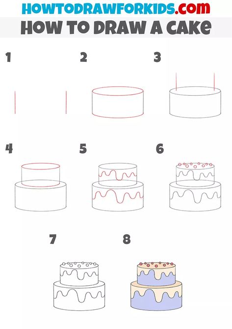 Dessert Drawings Easy, How To Draw Desserts Step By Step, Cake Painting Tutorial Step By Step, How To Draw A Cake Easy, Cute Food Drawings Easy Step By Step, Cute Cake Drawing Easy, How To Draw A Cake Step By Step, How To Draw Food Step By Step, Cake Drawing Tutorial