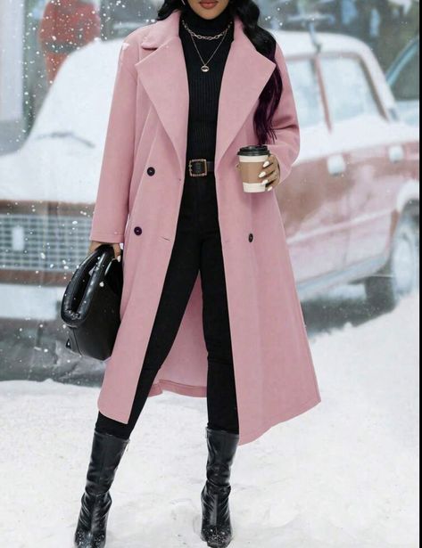 Long Pink Coat Outfit, Pink Coat Outfit Casual, Pink Long Coat Outfit, Pink Wool Coat Outfit, Pea Coat Outfit, Pink Long Coat, Long Pink Coat, Pink Coat Outfit, Wool Coat Outfit