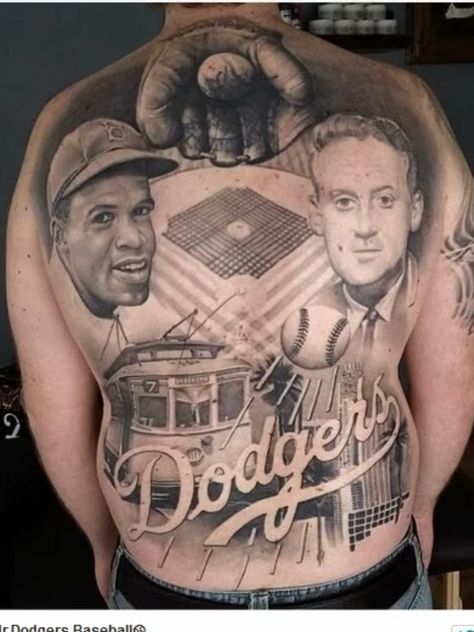 The Ultimate Brooklyn Dodgers Fan Dodgers Tattoo, Los Angeles Dodgers Tattoo, Baseball Tattoo, Full Back Tattoo, Baseball Tattoos, Dodgers Nation, Los Angeles Tattoo, Brian Dawkins, Full Back Tattoos