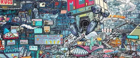 Geof Darrow, Mega City, Geek Art, Futuristic City, Future City, Comic Illustration, Countries Of The World, Doodle Art, Aliens