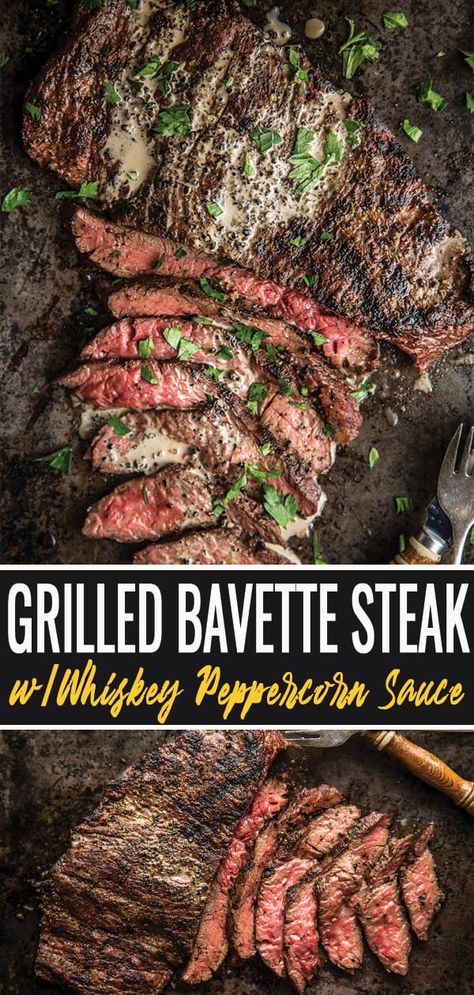 The bavette steak is the greatest steak you have never heard of. Tender like flank steak, and full of flavor, this Grilled Bavette Steak with a decadent Whiskey Peppercorn Sauce will be your go to option for tender and flavorful steak. #bavette #bavettesteak #grilledsteak #vindulge Whiskey Sauce For Steak, Whiskey Peppercorn Sauce For Steak, Bavette Steak Recipes, Beef Bavette Recipe, Steak And Whiskey, Bavette Steak, Flap Steak, Grilled Beef Recipes, Wagyu Steak