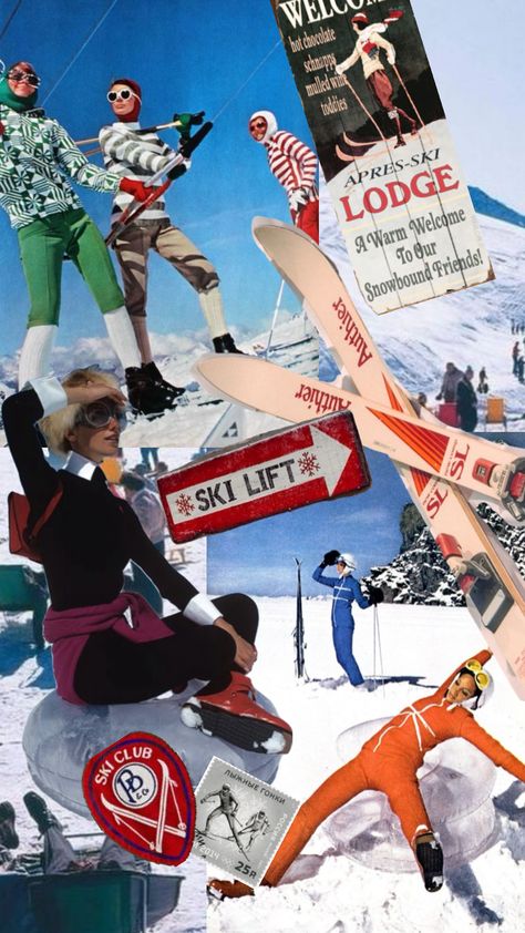 Vintage ski lodge vibes January Collage, Ski Attire, Vintage Ski Lodge, Ski Party, Apres Ski Party, Ski Art, 34th Birthday, Snow Bunny, Snow Bunnies