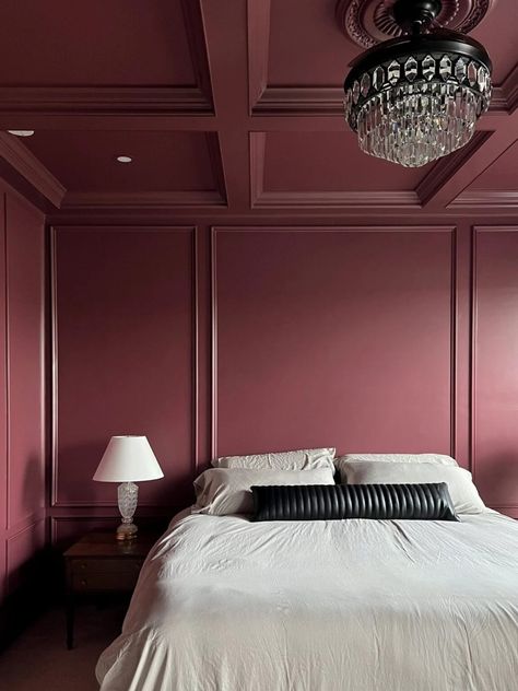 Burgundy Paint Colors, Maroon Room, Maroon Bedroom, Burgundy Room, Burgundy Bedroom, Maroon Walls, Fandelier Ceiling Fan, Burgundy Walls, Burgundy Paint