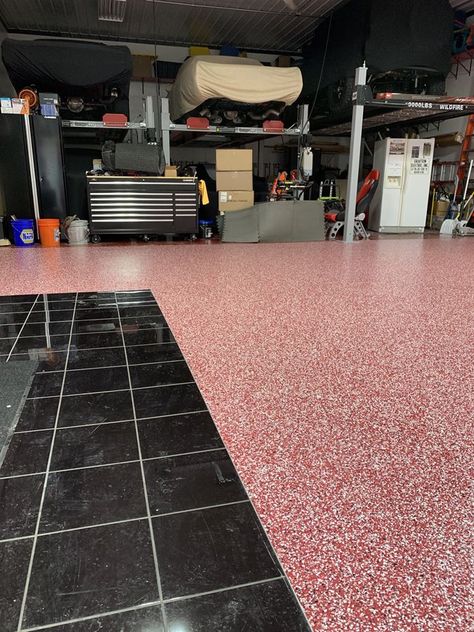 Full Flake Polyaspartic Epoxy Garage Flooring in Anoka, MN. The existing epoxy floor was peeling and needed a full up grade to our high end full flake polyaspartic system. The floor was diamond ground using our Lavina grinder.... Pink Garage, Studio Garage, Garage Floors, Garage Floor Epoxy, Garage Flooring, Expensive Rug, Epoxy Paint, Flooring Projects, Epoxy Floor