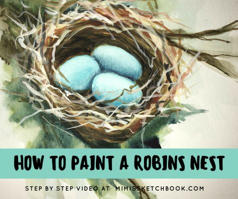 how to paint a robins nest Bird Nest Art, Bird Nests Art, Bird Nest Painting, Robins Nest, Nest Art, Koi Watercolor, Birds Nest, Step By Step Painting, Art Instructions