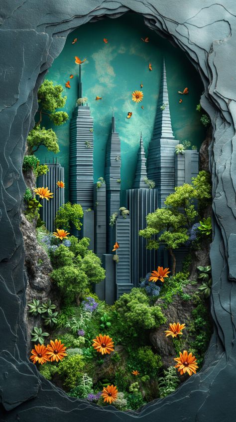 Discover and download free images Urban Oasis: Nature’s Embrace in the Concrete Jungle https://aifusionart.com/urban-oasis-natures-embrace-in-the-concrete-jungle/?utm_source=facebook&utm_medium=social&utm_campaign=ReviveOldPost 3d Geometric Shapes, Simplistic Wallpaper, Arte Quilling, Android Wallpaper Art, Paper Cutout Art, Creative Bag, Fusion Art, Layered Art, Nature Posters