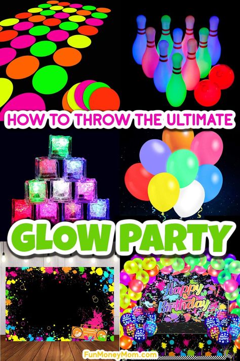 Want to throw the best ever Glow Party? From neon streamers to flashing ice cubes and so much more, here’s everything you need for an epic neon glow in the dark party! Glow Movie Party, Glow In The Dark Party Ideas Games, Blacklight Glow Party, Glow In The Dark Swim Party, Glow Party Theme Ideas, Neon 16th Birthday Party Ideas, Glow Birthday Party Ideas For Kids, Glow Party Games For Teens, Glow In The Dark Party Ideas For Teens