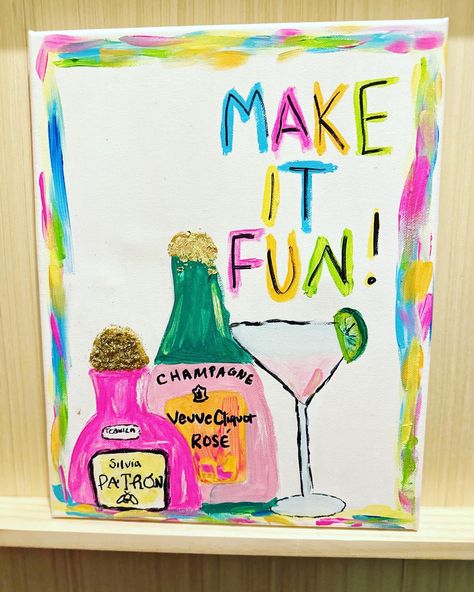 Fun College Paintings, Blondes Have More Fun Painting, Canvas Painting Ideas Alcohol Drinks, Preppy Ole Miss Paintings, Martini Canvas Painting, Preppy Painting, Blondes Have More Fun, Apartment Bedroom, Dorm Inspo