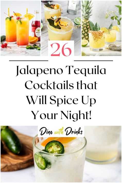 Collage of 4 jalapeno tequila cocktails. Jalapeno Tequila Recipes, Cocktails With Jalapeno, Spicy Cocktails Vodka, Spicy Tequila Shots, Jalepeno Infused Tequila Recipe, Jalepeno Tequila Drinks, Jalapeno Drink Recipes, 21 Seeds Cucumber Jalapeno Tequila Recipes, Tanteo-jalapeno-tequila Recipes