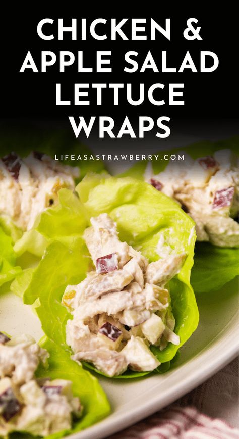 These easy lettuce wraps are a perfect quick lunch or a healthy dinner idea! Start with a simple chicken salad recipe (with a boost of extra protein from some plain Greek yogurt!), then add diced apples for a bit of crunch and sweetness. Spoon the salad into your favorite large lettuce leaves (butter lettuce, boston or bibb lettuce, or large romaine leaves work well) or use this recipe for chicken salad sandwiches or a quick tortilla wrap. With step by step photos and lots of substitution ... Simple Chicken Salad Recipe, Recipe For Chicken Salad, Simple Chicken Salad, Chicken Salad Lettuce Wraps, Chicken Salad Lettuce, Bibb Lettuce, Easy Lettuce Wraps, Chicken Salad Sandwiches, Healthy Chicken Salad Recipe