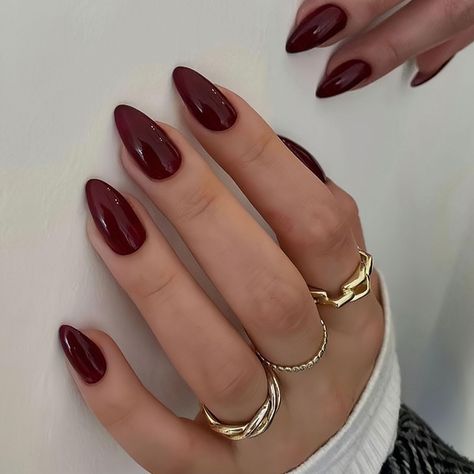 Classy Gel Nails Short Almond, Beginning Of September Nails, Fall Acyrilics Nails Almond, Burgundy Nail Ideas Acrylic Almond, Dark Brown Acrylic Nails Almond, Wine Burgundy Nails, Nail Color For Brunettes, November Nails Solid Colors, Dark Red Ombré Nails