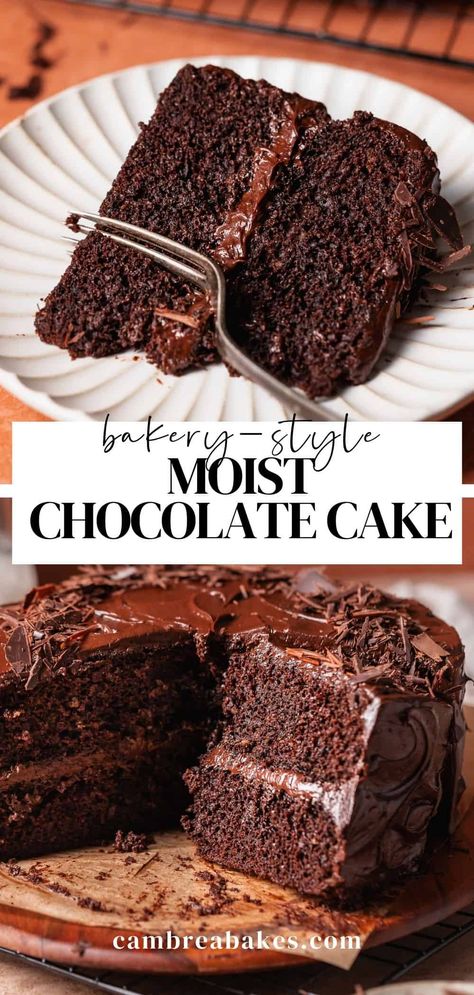 There's so much to love about this super moist chocolate cake! With a rich chocolate flavor and soft texture, it's smothered in glossy chocolate frosting and topped with chocolate shavings. Think Matilda's cake- but even better! Super Moist Cakes Recipes, Preppy Kitchen Chocolate Cake, The Perfect Chocolate Cake, Easy Rich Chocolate Cake, Best Choc Cake Recipe, Chocolate Cake From Box Recipes, Yummy Chocolate Cake Recipes, Magnolia Bakery Chocolate Cake Recipe, Buttermilk Chocolate Cake Moist