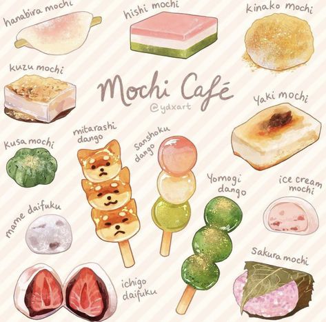 Mochi Illustration, Mochi Art, Mochi Things, Snacks Japonais, Japenese Food, Desserts Drawing, Homemade Cookbook, Recipe Drawing, Food Doodles