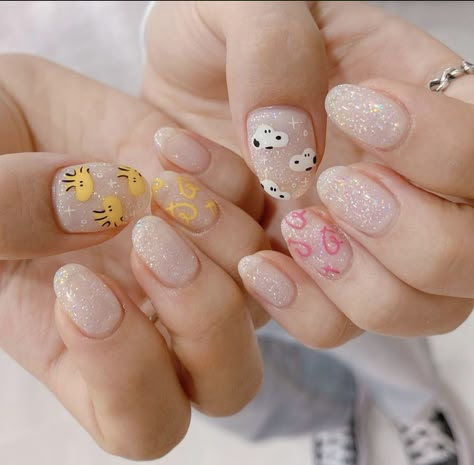 Chibi Nail Art, Short Studio Ghibli Nails, Nail Designs Studio Ghibli, Sanrio Gel Nails, Short Nail Designs Studio Ghibli, Disney Character Nails, Sanrio Gel X Nails, Snoopy Nails, Tape Nail Art