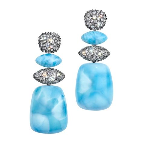 Thomas Jirgens. WINTER WONDER earrings - Larimar, diamonds, white gold, transformable jewelry. Grey Diamond, Winter Wonder, Earrings Collection, Diamonds, White Gold, Wonder, Grey, Gold, White