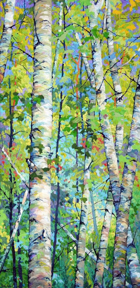 Spring Birches l - 24" x 48" 자작나무 그림, Jackson Hole Art, Birch Tree Art, Birch Tree Painting, Jackson Wyoming, Landscape Quilts, Aspen Trees, 수채화 그림, Birch Trees