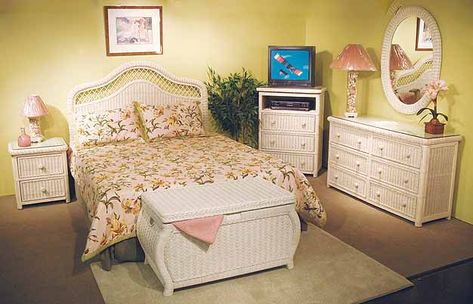 White Wash Pavilion Wicker Bedroom Collection White Rattan Bedroom, White Wicker Bedroom Furniture, White Wicker Bedroom, Rattan Bedroom Furniture, White Bedroom Chair, Indoor Rattan Furniture, Wicker Bedroom Furniture, Wicker Furniture Cushions, White Wicker Chair