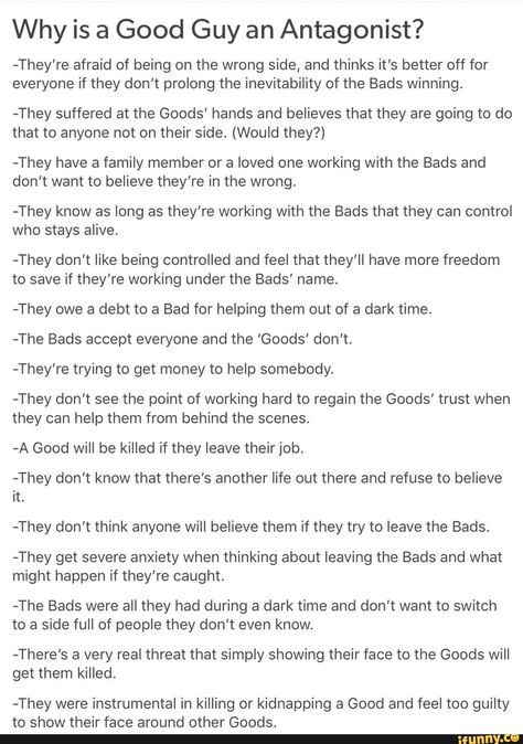 Writing Evil Characters, Good Villain Motives, Writing A Protagonist, Villain Motives Writing, Villain Motives Prompts, Side Character Ideas, Motives For Villians, Villain Main Character, Character Motivation Ideas