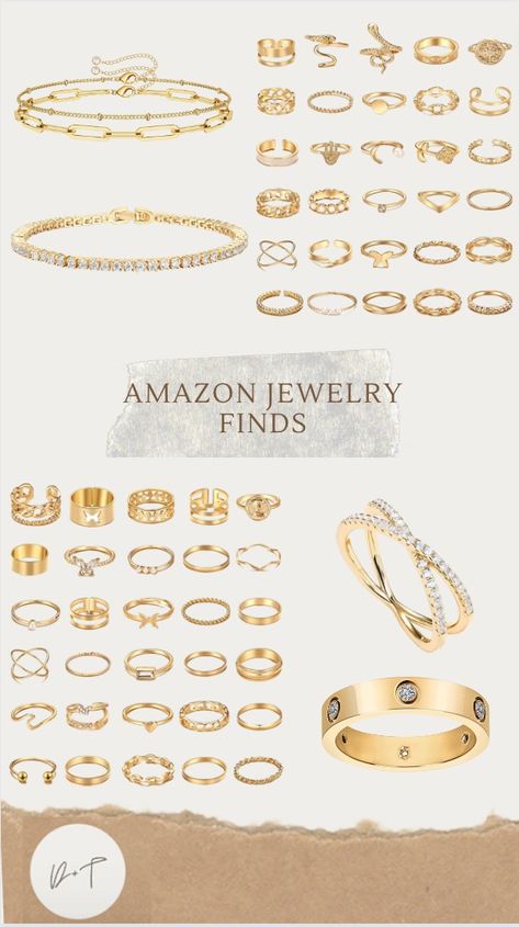 Amazon Rings Aesthetic, Amazon Gold Bracelets, Gold Amazon Jewelry, Amazon Gold Jewelry, Amazon Jewelry Finds, Girly Jewellery, Amazon Rings, Cheap Gold Jewelry, Rings Amazon