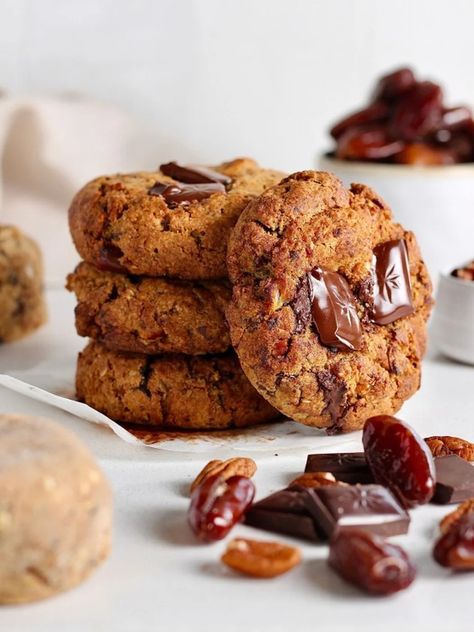 High Fibre Sticky Toffee Cookies | SheerLuxe Toffee Dessert, Instant Porridge, Sweet Potato Pecan, High Fibre, Toffee Cookies, Pecan Cookies, Sticky Toffee, Snack Treat, High Fiber