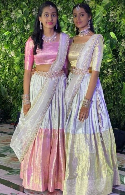 Half Saree Ideas Indian Weddings, Half Saree Function, Lehenga Saree Design, Bridal Sarees South Indian, Half Saree Lehenga, Long Gown Design, Half Sarees, Wedding Lehenga Designs, Lehenga Designs Simple