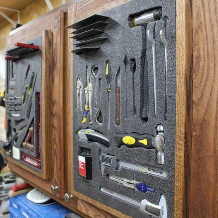 Kaizen Foam Cabinet Doors! (VIDEO) Tool Box Foam, Wrench Storage, Kaizen Foam, Workshop Cabinets, Garage Tool Organization, Tool Board, Garage Organization Diy, Tool Box Organization, Old Cabinets