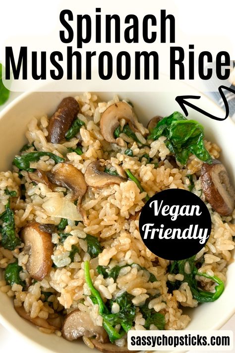 This spinach mushroom rice recipe is easy to prepare, bursting with flavors, and offers a nutritious twist to regular rice dishes. Mushroom With Rice Recipes, Mushroom And Spinach Rice, Vegetarian Dishes With Rice, Vegan Rice Side Dishes, Spinach Mushroom Rice Recipes, Rice With Spinach Recipe, Easy Vegan Mushroom Recipes, Plant Based Rice Recipes, Spinach Rice Recipe Easy