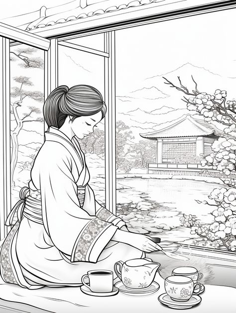 Japan coloring pages for kids, download and print for. #Japan_Colouring_Pages #Japanese_Colouring_Pages #Coloring_Pages_Japanese #Japanese_Window Japan Colouring Pages, Japanese Architecture Drawings, Japanese Window, Women Drawings, Garden Coloring, Japanese Zen, Asian Painting, Books For Children, Adult Coloring Book Pages