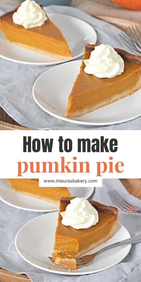 How to make a pumpkin pie from scratch – https://www.inlaurasbakery.com/how-to-make-a-pumpkin-pie-from-scratch/ Cherry Pie Filling Recipes, Pumpkin Pie From Scratch, Classic Pumpkin Pie Recipe, Best Pumpkin Pie Recipe, Classic Pumpkin Pie, Pie From Scratch, Pumpkin Filling, Pumpkin Pie Recipe Easy, Homemade Cherry Pies