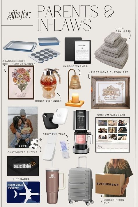 I love sourcing out the best holiday gift ideas for you guys to gift your loved ones and putting together these gift guides each year. This guide is for in-laws and parents! I have included ideas for everyone, including your mom, coworker, neighbor, best friend, kids, or husband. I also made sure to include gifts in every price point, and included stocking stuffer ideas as well. Tap to shop! Gift Guide For Christmas, Holiday Gift Ideas For Family, Christmas Gift Box Ideas For Family, Unique Present Ideas, Group Gift Ideas Friends, Family Christmas Present Ideas, Stocking Stuffers For Parents, Present Ideas For Parents, In Laws Christmas Gift Ideas