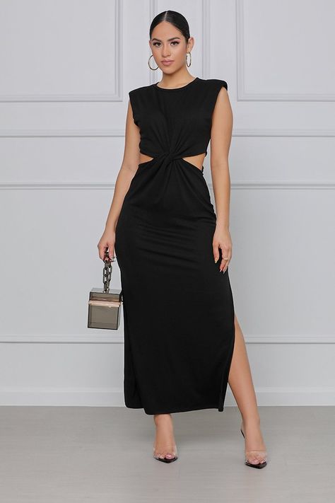 In The Cut Padded Cut Out Maxi Dress (Black) - Lilly's Kloset Cut Out Dress Outfit, Casual Date Nights, Side Cutout Dress, Body Con Dress Outfit, Cut Out Maxi Dress, Dress With Stockings, Maxi Dress Black, Summer Girl, Cut Out Dress