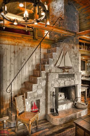 Land's End Development Construction Ideas, Room With Fireplace, A Frame House, Cabins And Cottages, Cabin Life, Living Room With Fireplace, Fireplace Design, Cabin Homes, A Living Room