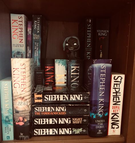 Horror Book Collection, Halloween Books Aesthetic, Horror Writer Aesthetic, Horror Book Aesthetic, Stephen King Books Aesthetic, Horror Bookshelf, Horror Books Aesthetic, Horror Literature, Bookshelf Ideas