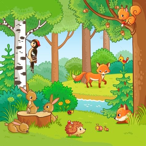 Animals in the Forest #Animals, #Forest Forest Animals Illustration, Animals In The Forest, Forest Vector, Forest Cartoon, Forest Clipart, Forest Drawing, Boy Coloring, Forest Pictures, Animal Coloring Books