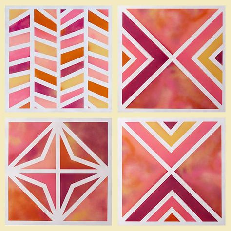 Colors swirl and blend in complex patterns on these painted panels. But there’s nothing complicated about how they’re made using tape and spray paint. Tape Painting Ideas, Painters Tape Art, Geometric Art Diy, Masking Tape Art, Random Crafts, Tape Painting, Tape Art, Spray Paint Art, Canvas Painting Diy