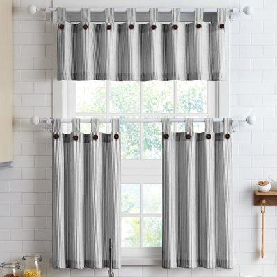 Small Window Bathroom, Country Kitchen Curtains, Window Bathroom, Kitchen Curtains And Valances, Cafe Bathroom, Bathroom Farmhouse, Kitchen Curtain Sets, Cute Curtains, Tab Curtains