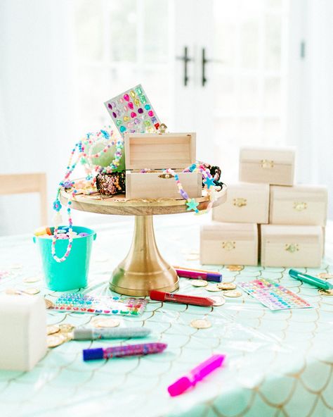 Mermaid Birthday Party » JessicaEtCetera.com | by Jessica Grant Treasure Chest Party Favors, Mermaid Treasure Chest Diy, Decorate Treasure Chest, Mermaid Birthday Activities, Mermaid Birthday Party Activities, Mermaid Party Activities, Mermaid Birthday Favors, Mermaid And Pirate Birthday Party, Mermaid Treasure Hunt