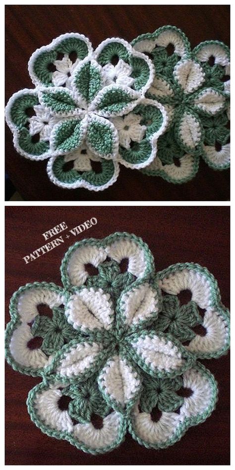 Crochet Starburst Flower Free Pattern-Video Irish Crochet Patterns Free, Crochet Potholder Patterns, Crochet Leaf Patterns, Irish Crochet Patterns, شال كروشيه, Crocheted Flower, Crochet Flowers Free Pattern, Crochet Coaster Pattern, Crocheted Flowers